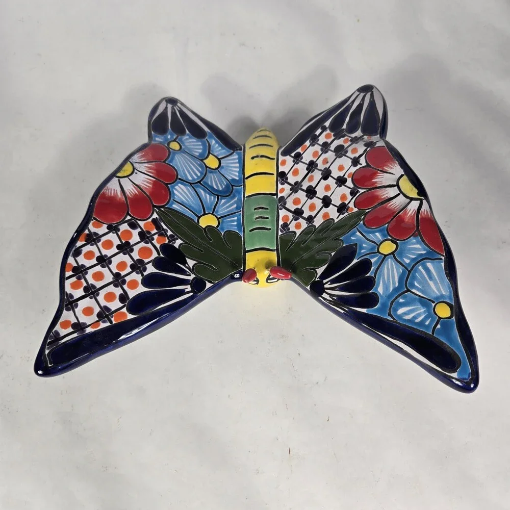 Talavera Butterfly Mexican Handcrafted Art Wall Hanging 9 X 8.5 Inches Tall